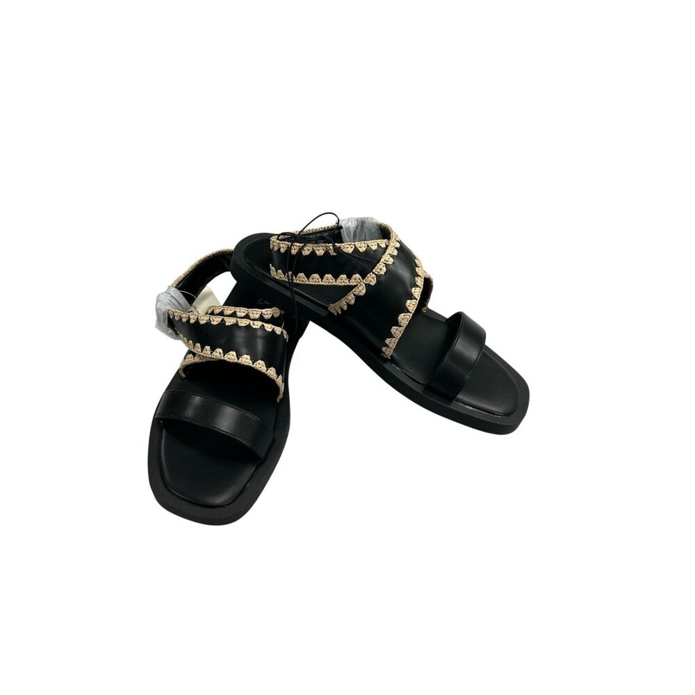 Black a.n.a. Womens Sandals With Braided Embellishment Size 7.5 Medium Flat Sole